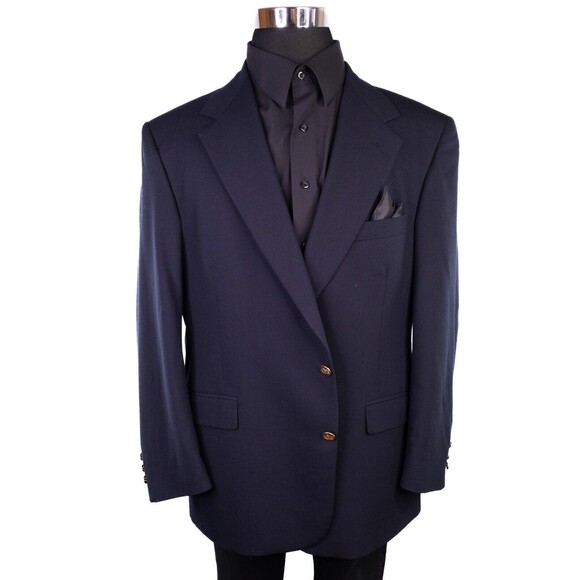 Stafford Executive Hartmax Worsted Wool 2 Gold Button Blazer Sz 46r Blue EUC - Picture 2 of 14